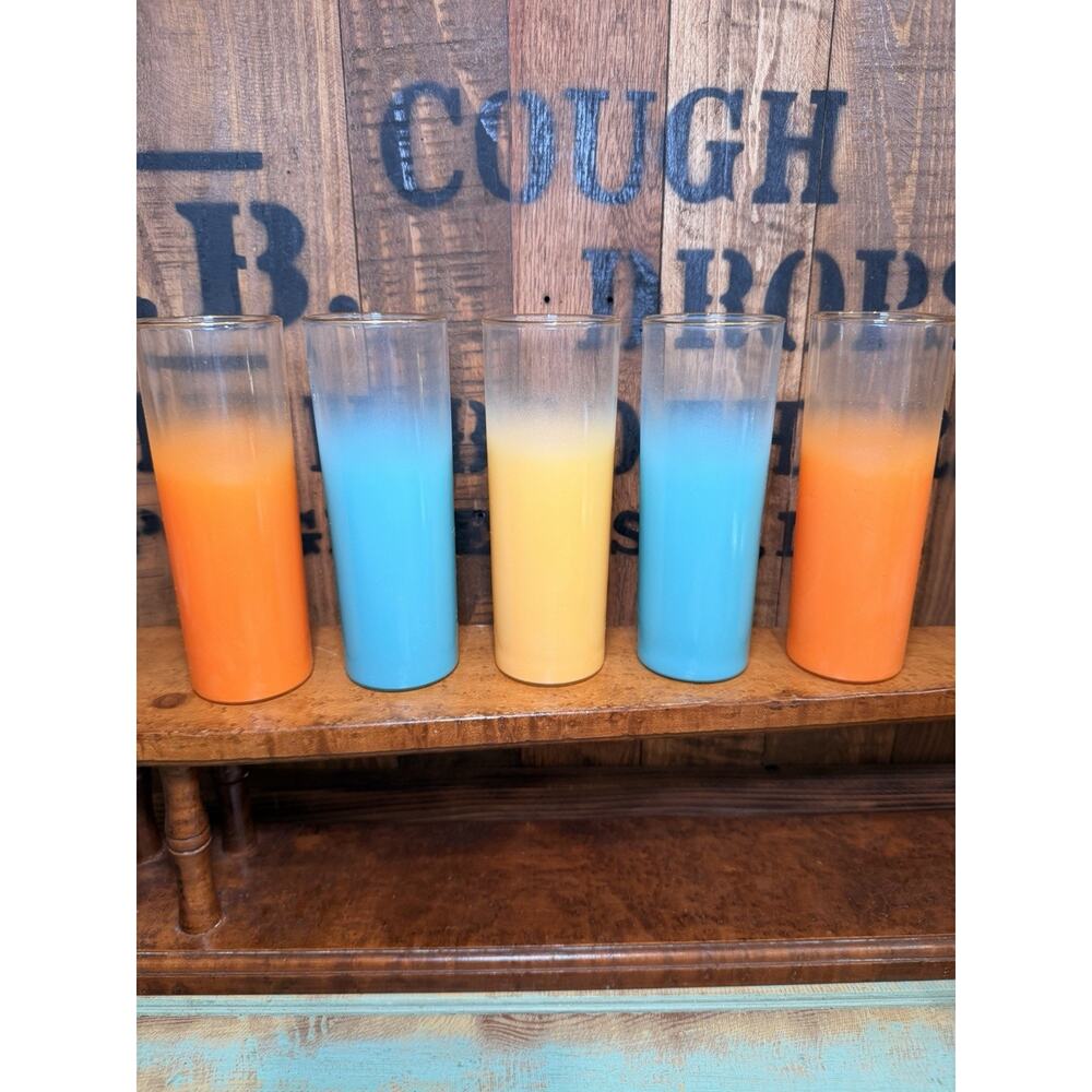 Vintage Blendo WV Glass Co. Ombré Neon Frosted Tom Collin’s Set Of 5